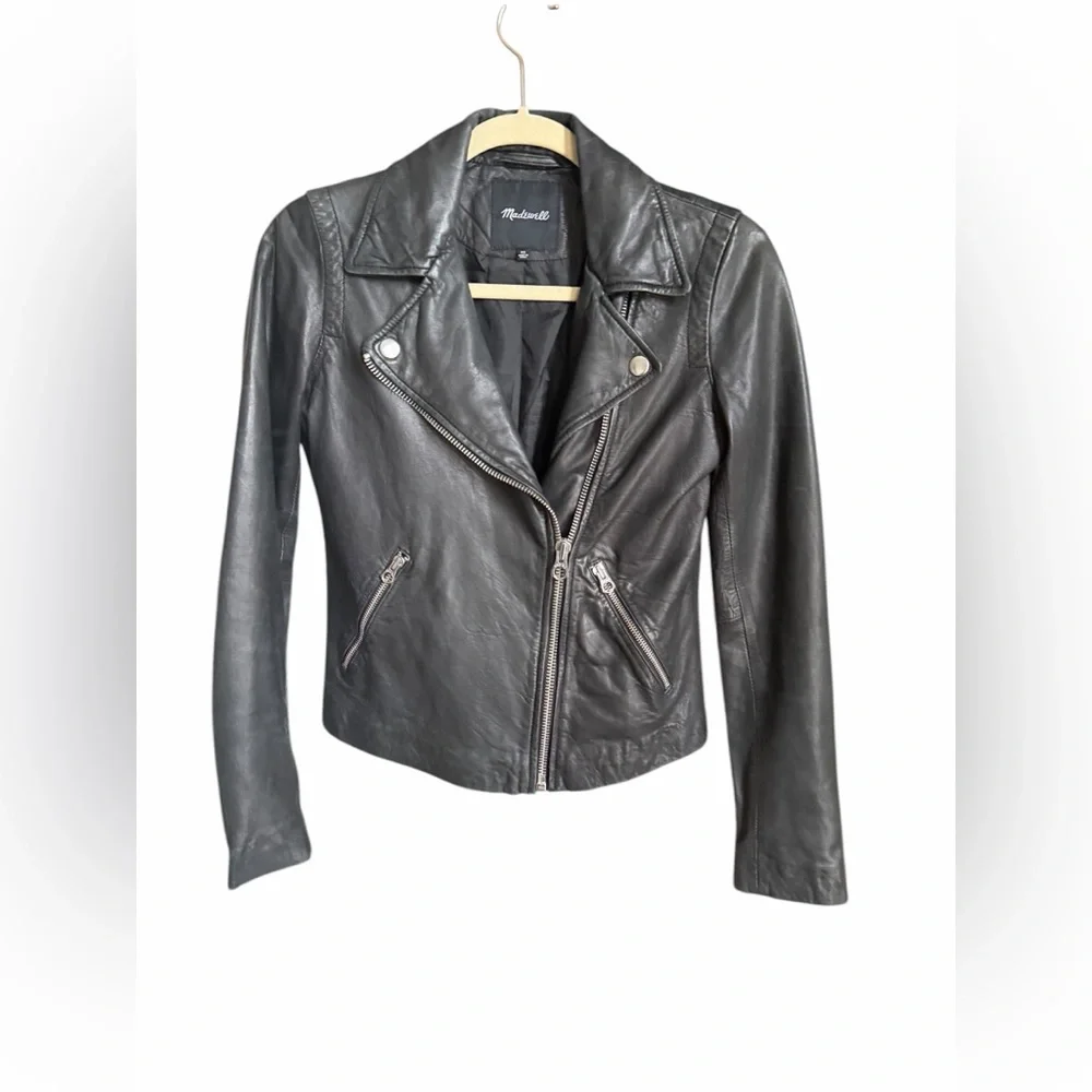 Madewell Washed Leather Black Motorcycle Biker Jacket Size XS NWOT Never Worn - Picture 5 of 14